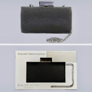 Jessica McClintock Platinum Elegant Mesh Clutch with Chain Strap